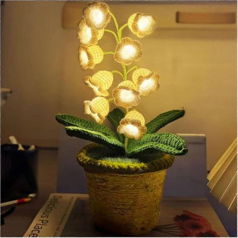 Lampe de chevet Shimmernest Lilyglow Flowers, motif muguet vintage, fleur artificielle au crochet avec dix petites lumières pour la décoration intérieure (1/5)