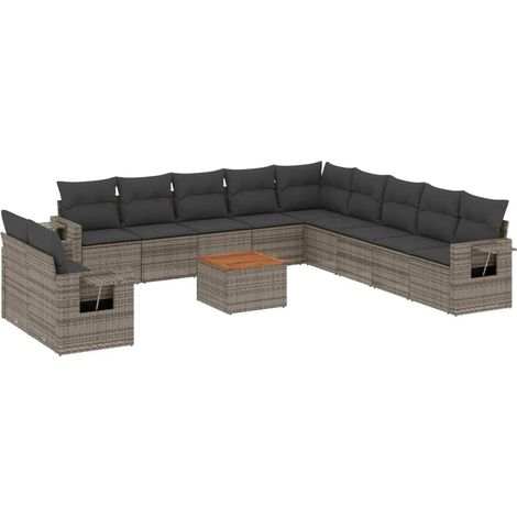 12-tlg. Garten-Sofagarnitur mit Kissen Grau Poly Rattan vidaXL (1/3)