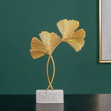 Feuilles De Ginkgo Biloba - Décoration Métallique Pour Bureau Étagère Entrée - Intérieur Salon Chambre À Coucher Bureau - Lot De 1 (1/3)