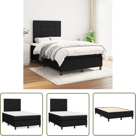 The Living Store Sommier à lattes de lit avec matelas Noir 120x200 cm Tissu - Lit Double - Lit Tapissier - Literie - Chambre à Coucher - Matelas à Ressorts Ensachés (1/5)