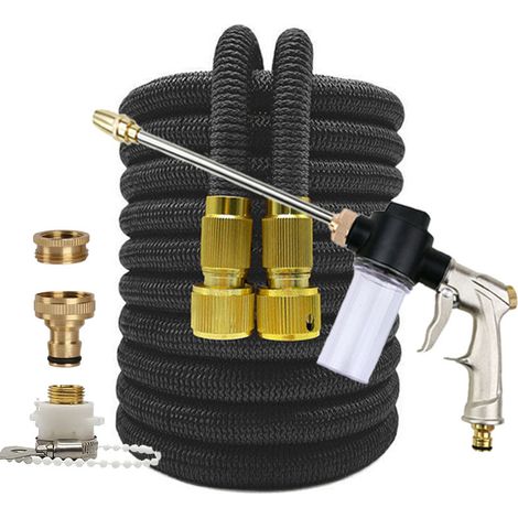 Kit tuyau d'arrosage extensible magique avec pistolet haute pression pour arrosage de jardin et nettoyage voiture, Composition : 4500 cm, Couleur : noir (1/5)
