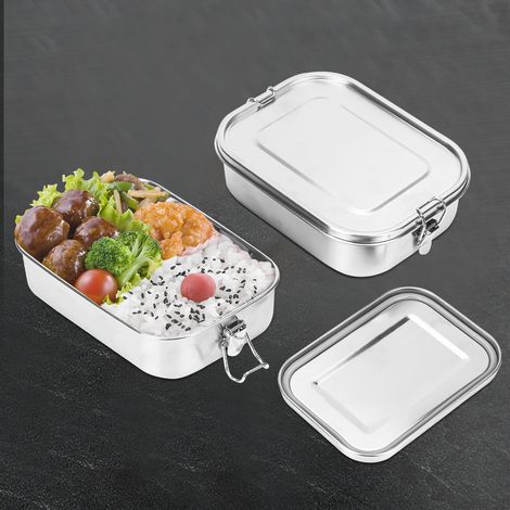 Randaco Auslaufsichere Brotdose aus Edelstahl, Lunchbox mit festem Verschluss und Fächern 800ml
