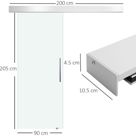 Porta Scorrevole Interna in Vetro Smerigliato con Binario B1 e Maniglia per Bagno Cucina Studio Vetro 205x 90x 0.8cm (1/5)