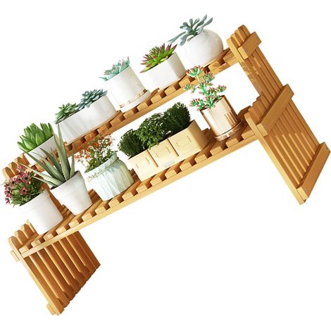 Étagère à plantes en bambou pour table, support de fleurs de bureau, présentoir pour intérieur extérieur, maison patio jardin balcon, grande taille 60 cm (1/3)