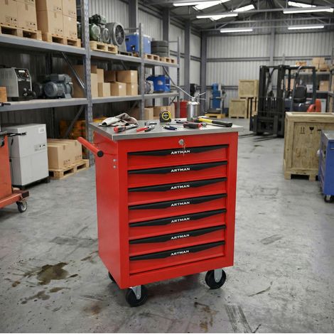 Carrello portautensili da officina con ruote 7 cassetti e piano inox 62,5x34,5x78 cm (1/5)
