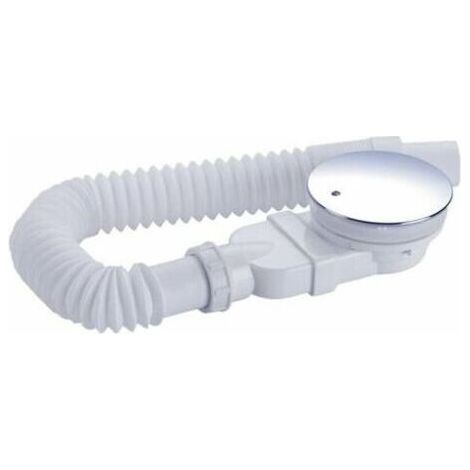 Bonde de douche 90mm, extra plat, trou d'évacuation receveur de douche, siphon avec système anti-odeur, filtre à cheveux, flexible, couvercle chromé, blanc, monobloc