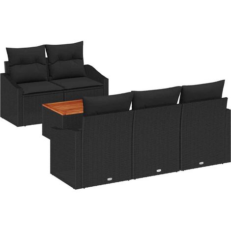 Garden Sofa Set with Cushion 6 pcs Black Poly Rattan vidaXL
