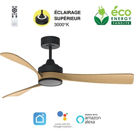 Fanelite - Ventilateur de plafond 132 cm noir et bois MANIHI - Moteur DC 35W - LED 20W3 couleurs + LED SUPERIEURE 2W 3000K (1/2)