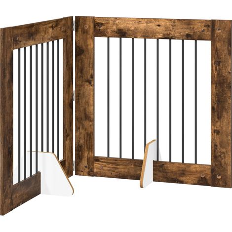 Foldable Dog Gate with Stands 2 pcs Smoked Oak 160.5 cm vidaXL