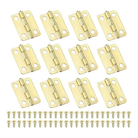 Petites Charnières Bout 16mm, 12 Pcs Mini Charnière avec Vis pour Boîtes à Bijoux en Bois, Portes de Tiroir d'Armoire, Portail, Doré (1/4)