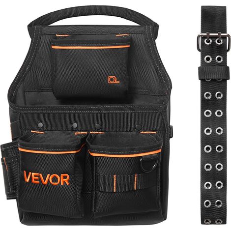 VEVOR Cintura Porta Attrezzi da Carpentiere Professionale con 14 Tasche, Borsa da Lavoro Robusta e Regolabile per Elettricisti, Carpentieri, Edilizia, Regolabile in Vita da 83 a 127 cm (1/5)