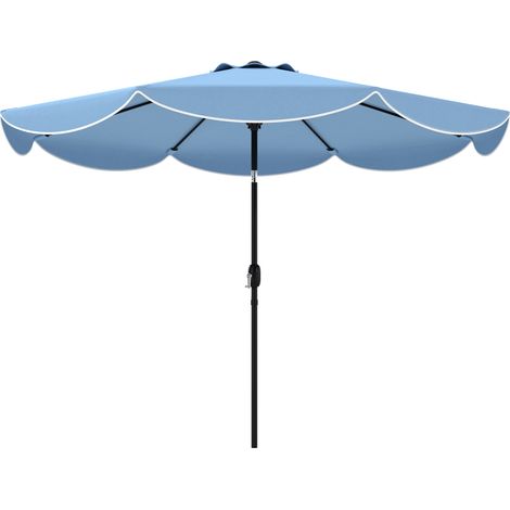 Parasol rond bleu ciel 3 positions d'inclinaison manivelle 8 baleines Ø 265 x 235 cm