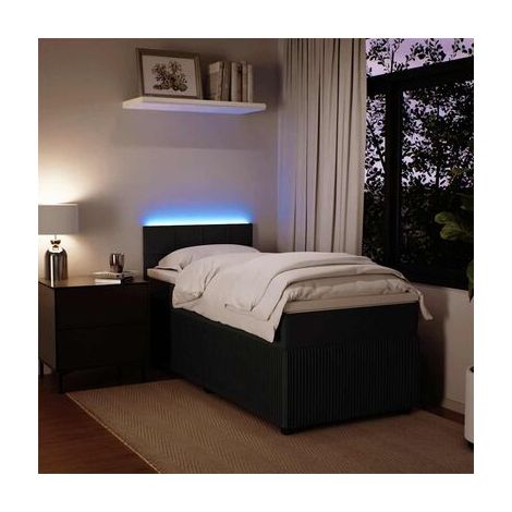 Cadre de lit et matelas noirs neigeux (80 × 200 cm, matière velours), velours doux et confortable, pour chambre, confort quotidien, assemblage rapide (1/5)