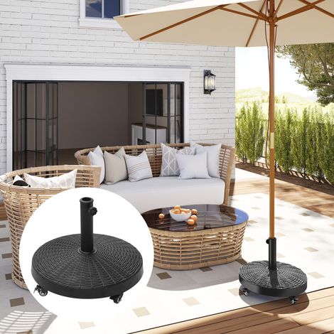 Base parapluie roues résine métal compatible poteaux Ø38/48mm Ø52x41cm, noir