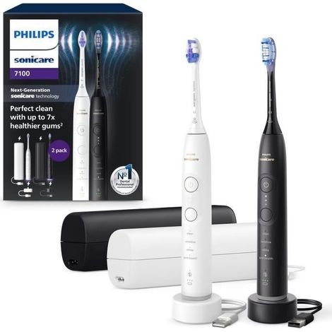 Zahnbürste - PHILIPS - HX7429/02 - Sonicare - Doppelte Griffe Serie 7100 - Weiß & Schwarz - Elektrisch (1/5)
