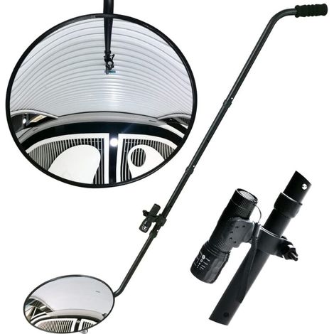Miroir d'inspection sous véhicule, Miroir convexe de 30,5 cm avec roues et lumière LED pour contrôle de sécurité sous les voitures (1/5)