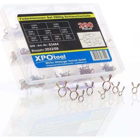 XPOtool Set di fascette a molla 290 pezzi Per tubi flessibili 5-13 mm Per tubi carburante, aria ecc.