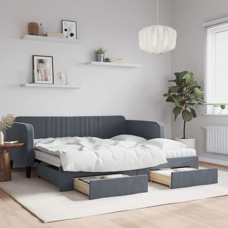 Tagesbett Ausziehbar mit Schubladen Dunkelgrau 90x190 cm Samt