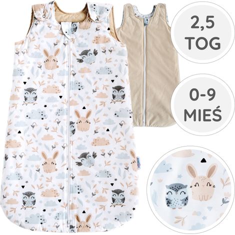 BabyU, saco de dormir de algodón con aislamiento térmico, doble cremallera, ajustable, 2.5 TOG, talla 0-9 meses. (1/5)