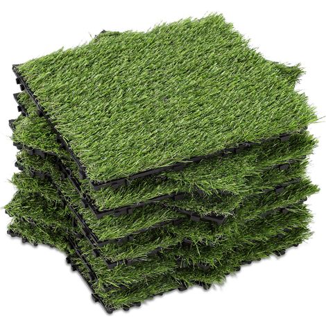 Jiubiaz Dalles de terrasse gazon synthétique lot de 11 pièces 30x30cm 1m² avec drainage ultra résistant (1/5)