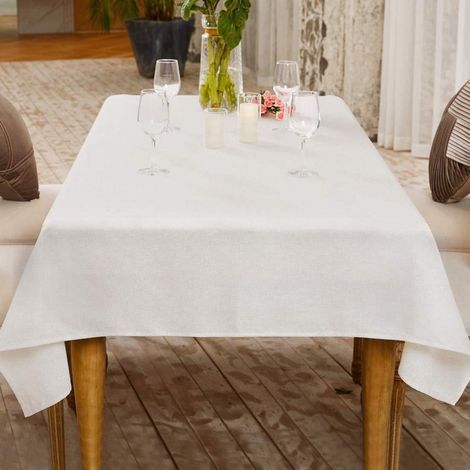 Nappe Ivoire 140x240 cm, antitache, aspect lin, rectangulaire