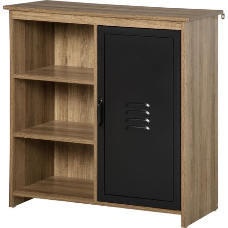 Buffet industriel 3 niches placard bois et métal noir