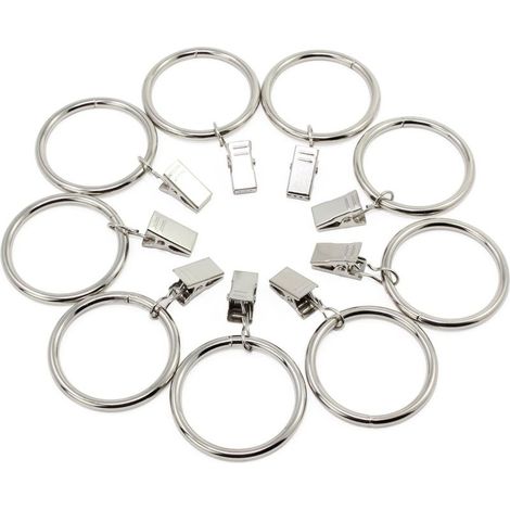 Pinces à Rideaux avec Anneaux, 30 pièces, en Couleur Argent, Ø 32 mm extérieur, Ø 25 mm intérieur, Clip Rideau avec Crochet, Pince Polyvalente pour Rideaux avec Anneau, Crochets Multi usages Mai (1/5)