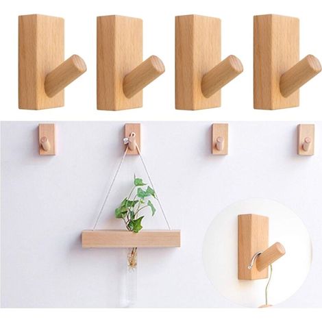 4 Pi&egraveces Crochets en Bois D&eacutecoratifs, Crochet Porte Manteau en Bois, Crochets Muraux en Bois Naturel, Crochet &agrave Manteau, Porte-Chapeaux, pour dans Les Chambres, Salles de Bains et Co