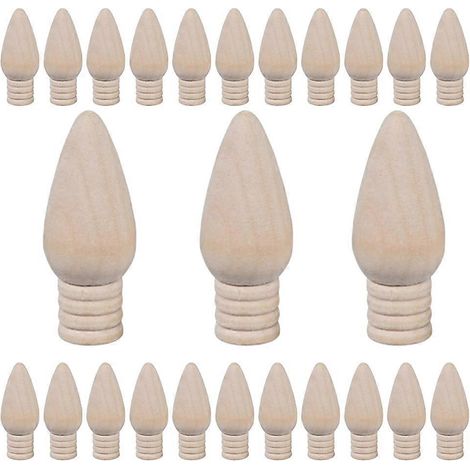 Set mit 25 rohen Holz-Glühbirnen, Weihnachtsdekoration (5 cm hoch) für Bastelarbeiten und Weihnachtsbäume (1/5)