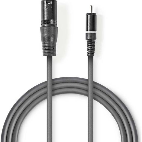 Cable de audio no balanceado xlr macho de 3 pines rca macho niquelado 150 metros redondo pvc gris oscuro funda de carton