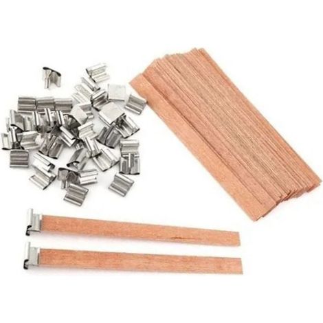 Holzdochte (1,5 x 15 cm) zur Herstellung rauchfreier Kerzen, inklusive Docht und Kerzenkern mit Edelstahlfuß für die DIY-Kerzenherstellung (1/5)