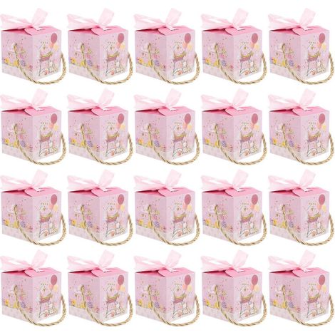 20 boîtes cadeaux à motifs de dessins animés, boîtes d'emballage pour bonbons et friandises, boîtes à dragées pour fêtes-8x8cm-Pink (1/3)