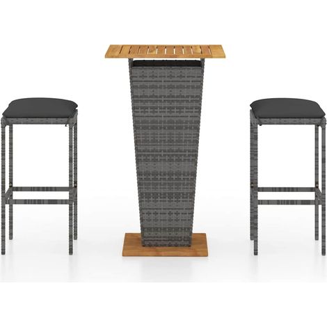 Maison Exclusive - Set Bar da Giardino 3 pz con Cuscini in Polyrattan Grigio (1/5)