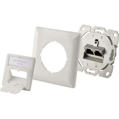Trywise Prise réseau encastré insert avec plaque centrale et châssis CAT 6a 2 ports blanc Y143482