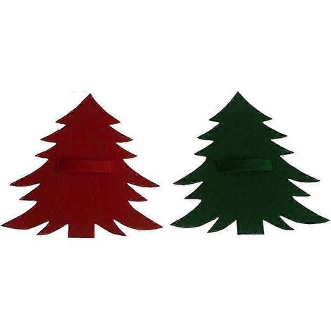 Lot de 12 porte-couverts en forme de sapin de Noël pour couteaux et fourchettes, décoration de table (rouge et vert) (1/5)