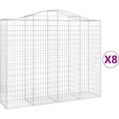 Set 8 cestini per gabbioni recinzione a gabbia muro di contenimento ad arco 200 x 50 x 160/180 cm ferro zincato Argento 020041176
