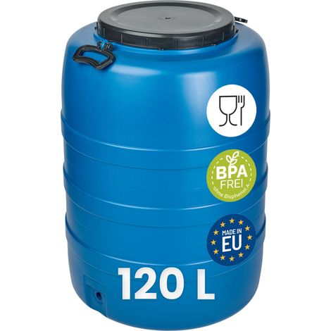 Garronda 120 L Regentonne Regenfass Weithalsfass aus HDPE als Kunststofffass und Wasserbehälter für Wasser und Lebensmittel zur Lagerung Fermentierung GD-0186 Blau