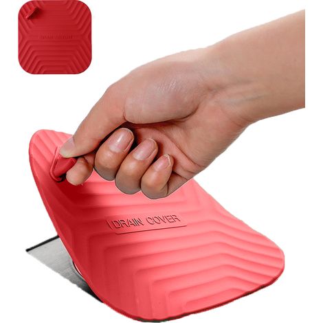 Bouchon de Vidange de Douche - Couvercle de Drain Carré en Silicone pour Salle de Bain et Cuisine, Bouchon Évier Universel, Anti-Odeur Gris Rouge 1 Pièce (1/5)