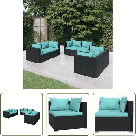 The Living Store Salon de jardin 6 pcs avec coussins Résine tressée Noir - Salon De Jardin - Ensemble De Salon De Jardin - Meuble De Jardin - Mobilier De Jardin - Canapé D'angle (1/5)