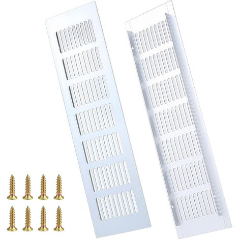 Kit 2 Grilles de Ventilation Rectangulaires 80x300mm, Bouche d’Aération Aluminium pour Porte Cuisine Salle de Bains Placard, avec 8 Vis (1/5)