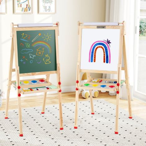 Cavalletto da disegno per bambini 59,5 x 47-65 x 85-147 cm regolabile e portatile design naturale legno di pino massiccio 200018468