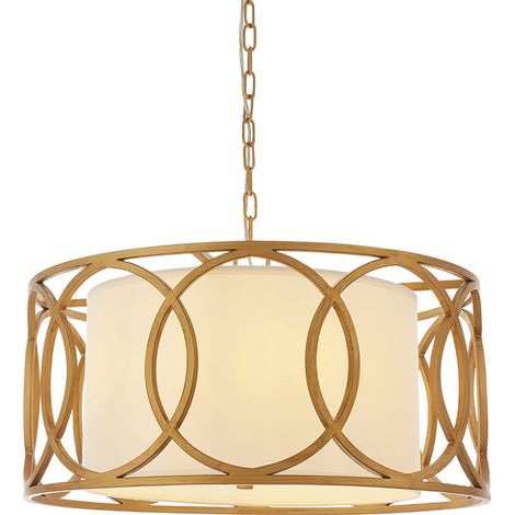 Merano Varese Plafonnier à 4 lampes en peinture dorée brossée et tissu blanc (1/5)
