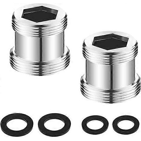 Adaptateur de robinet en métal (lot de 2) : rallonge avec filetage mâle 20 mm vers filetage mâle 22 mm et connecteur pour aérateur. (1/4)