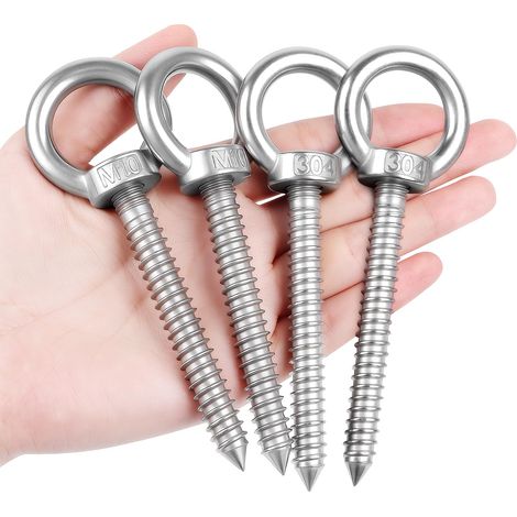 APEX Piton à Visser Crochet a Visser 4Pcs Anneau de Levage M10 x 80cm Crochets à œillets Robustes Crochet vis Piton Inox Charge Lourde Avec pas de vis pour Support de Hamac Chaise Balançoire Yoga (1/5)