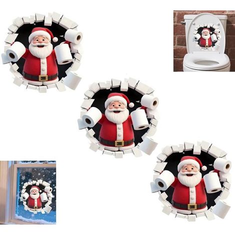 WEIHNACHTSSTICKER Weihnachtsmann-Wandaufkleber, 3D-Weihnachtssticker mit Mauerbruch-Effekt, für Toilettensitz und Kühlschrank, 3 Stü