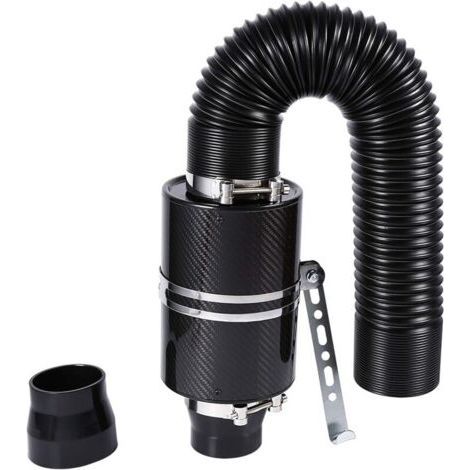 Carbon Fiber Cold Air Suction Kit, Car Sports Air Filter Suction System Air Filter Box Rubber Intake Flow Pants Hose Cold Air Filter 3" Series Universal Box
