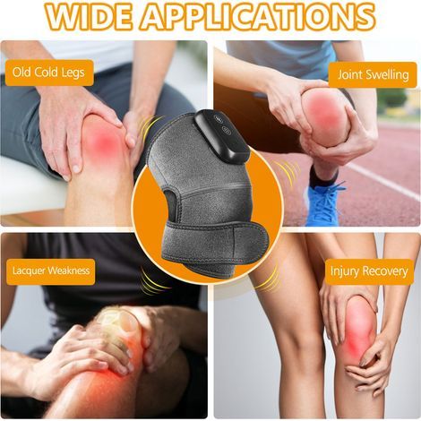 Masseur de genou chauffant sans fil pour soulager les douleurs articulaires, crampes d'arthrite, ménisque, attelle de vibration électrique avec 3 modes de chaleur réglables, intensité de la lumière ro (1/5)