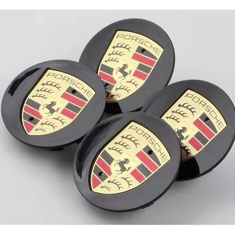 4 x centre de roue cache moyeu Porsche noir courbée 76mm logo couleur (1/3)