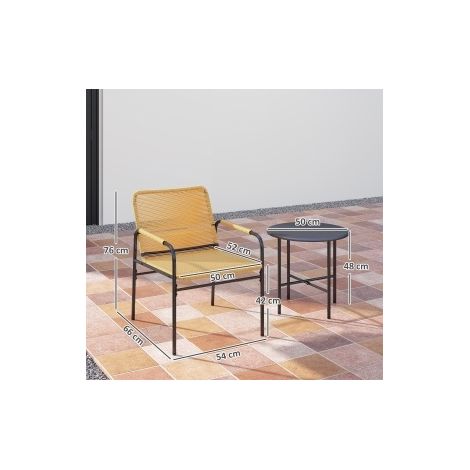 Bistro d'extérieur 3 pièces en résine tressée jaune, avec 2 fauteuils et table ronde en métal, pour balcon, terrasse et jardin compact - CHICFURN (1/5)
