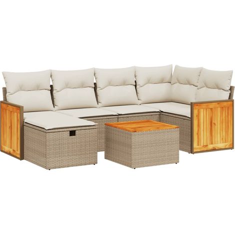 Set Divani da Giardino 7 pz con Cuscini Beige in Polyrattan vidaXL (1/4)